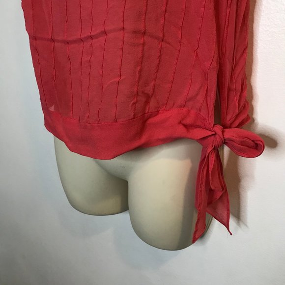 Ann Taylor Silk Blouse Tank Top MEDIUM M Sheer Side Tie Shirt Crop Round Neck - Picture 3 of 8